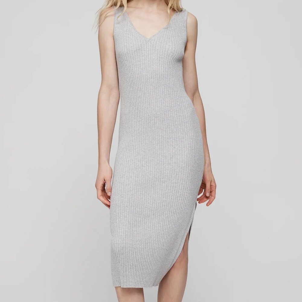 Sadie Cashmere Sleeveless Midi Dress in Heather Grey